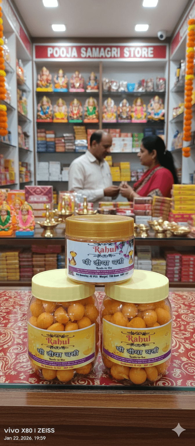 Ghee Diya Batti Ready-to-Use | 170 Pcs | 500 Grms | Ready to Use, Pure & Bright!